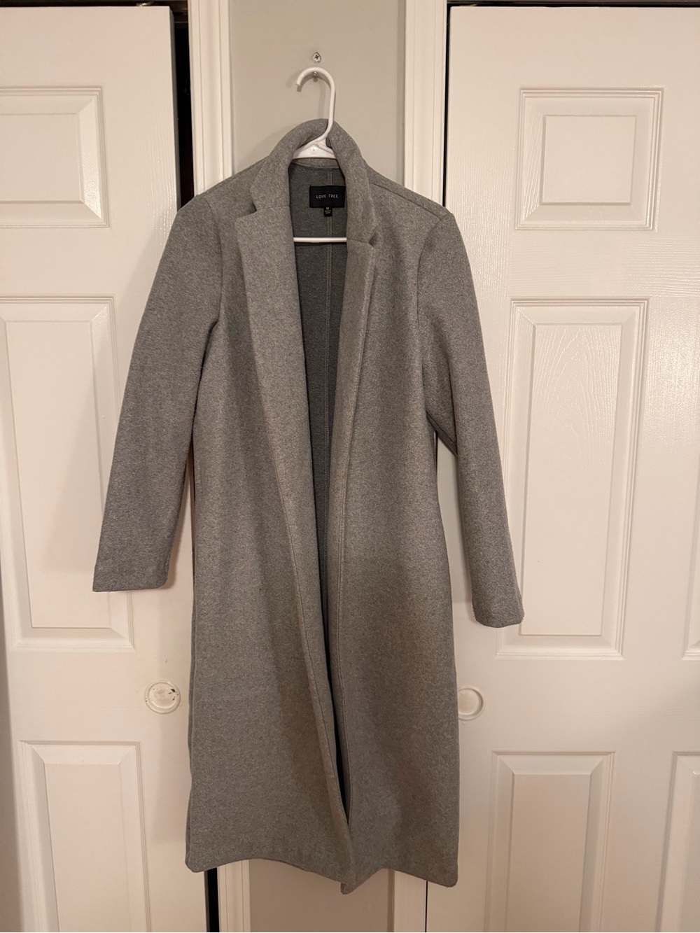 Love Tree Gray Long Open-Front Trench Coat